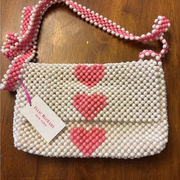 Nwt Isaac Mizrahi White and Pink heart 
Beaded Bag - Picture 1 of 4
